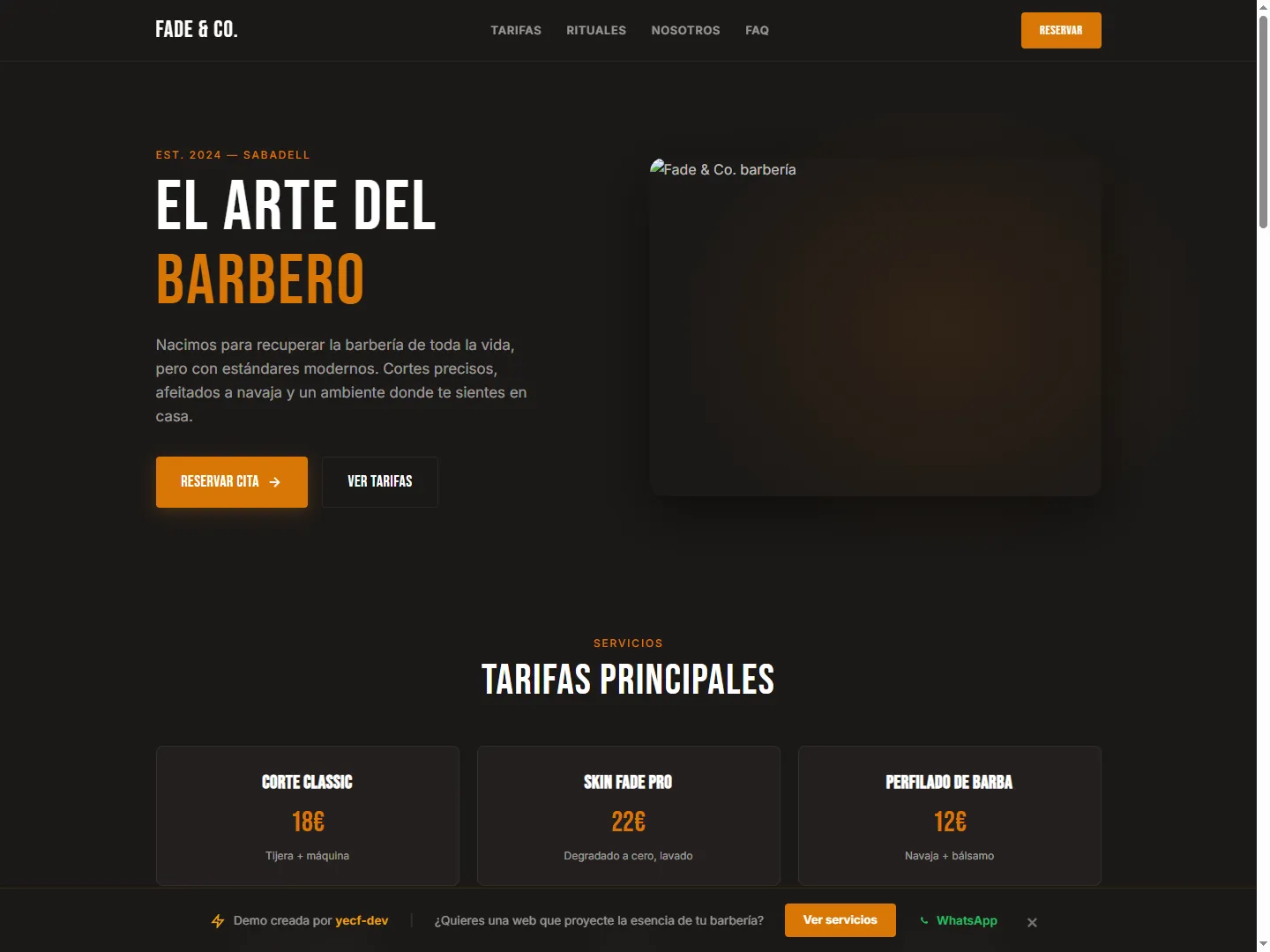 Captura demo Barbería / Peluquería — sector Servicios