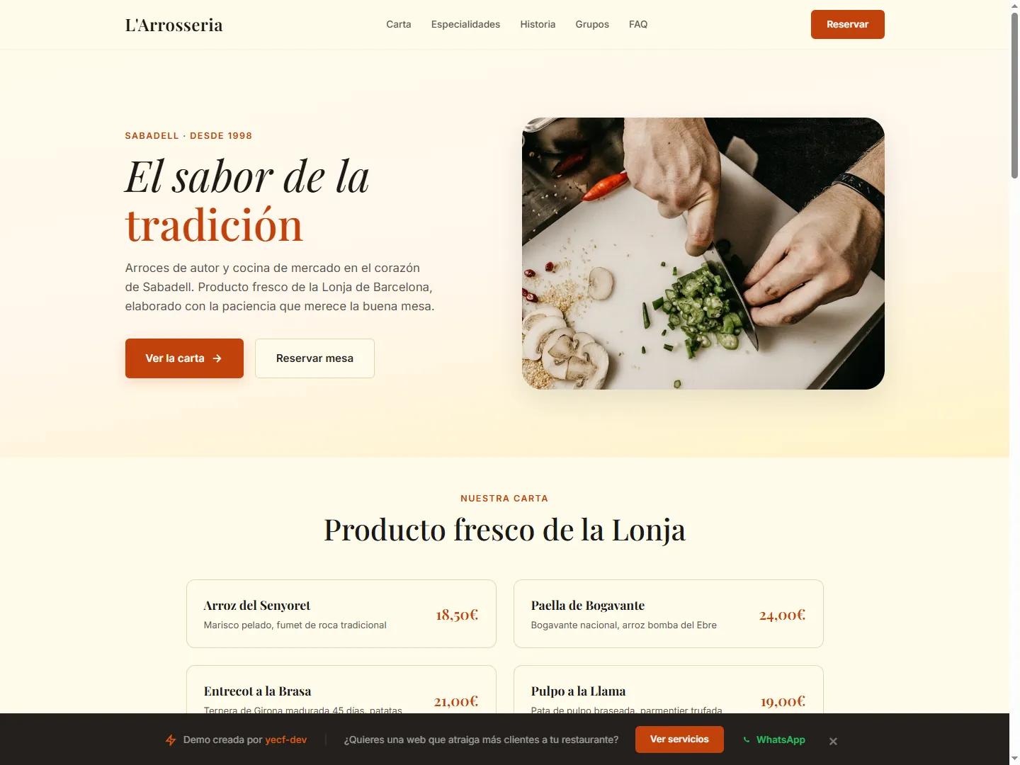 Captura demo Restaurante — sector Hostelería